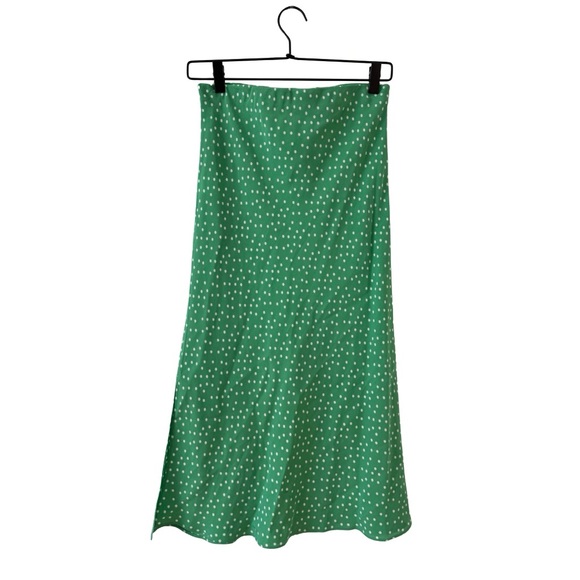 AYR XS The Estella Bias Cut Silk-Blend Midi Slip Skirt Green Goddess Polka Dot - Picture 1 of 7